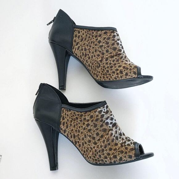 Open Toe Cheetah Print Open Toe High Heel Ankle Booties Size 8 - Picture 3 of 12
